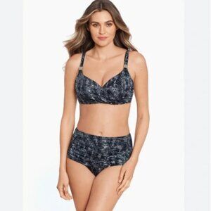 NWT Miraclesuit Bikini Swimsuit Size 36DD Black Snakeskin Underwire Surplice